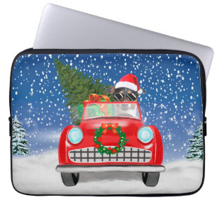Capa Para Notebook Cachorro Jack Russell Dirigindo Carro Na Neve Nata