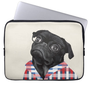 Capa Para Notebook Cachorro Negro Cachorro Com Óculos E Cheque Camisa