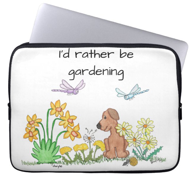Capa Para Notebook Cachorro no Jardim de Flores (Frente)