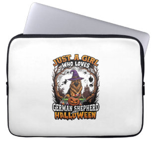 Capa Para Notebook Cachorro Pastor Alemão Halloween Chapéu de Bruxa A