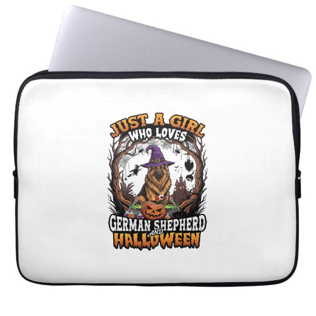 Capa Para Notebook Cachorro Pastor Alemão Halloween Chapéu de Bruxa A (Frente)
