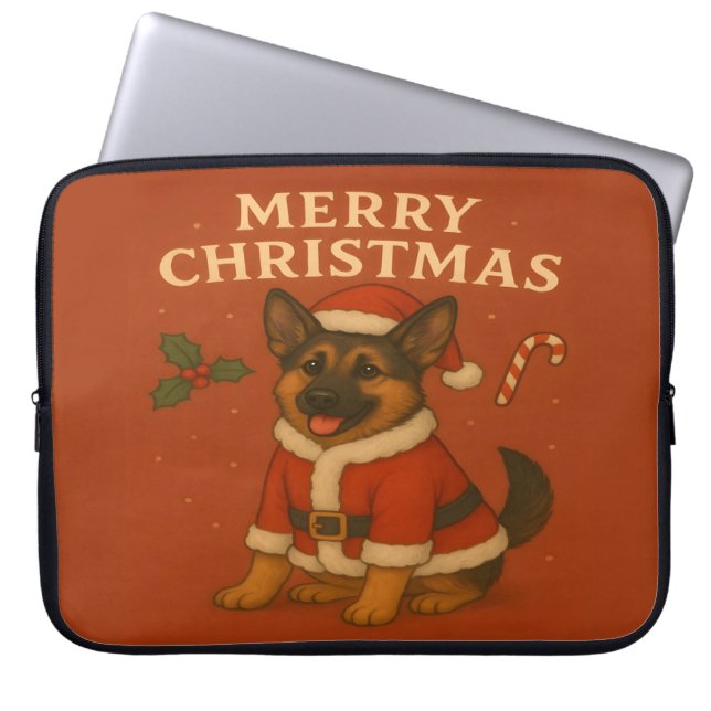Capa Para Notebook Cachorro Pastor Alemão Natal Xmas Papai Noel Cacho (Frente)