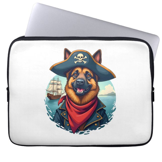 Capa Para Notebook Cachorro Pastor Alemão Pirata Cópia (Frente)