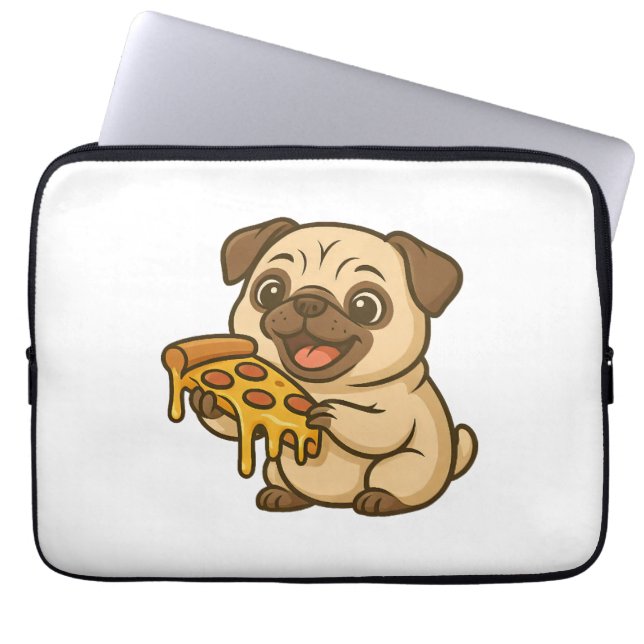 Capa Para Notebook Cachorro pug fofo com morangos desenho animado doc (Frente)