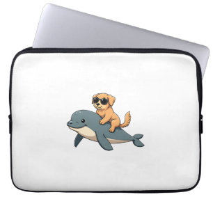 Capa Para Notebook Cachorro Retriever Vintage Montado em Baleia Belug