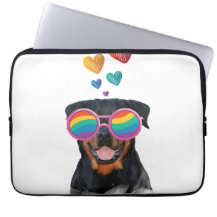 Capa Para Notebook Cachorro Rottweiler com Corações Dia dos Namorados