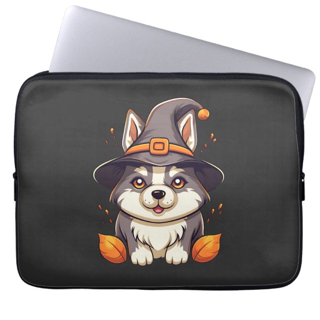 Capa Para Notebook Cachorro Rouco bonito no Dia das Bruxas (Frente)