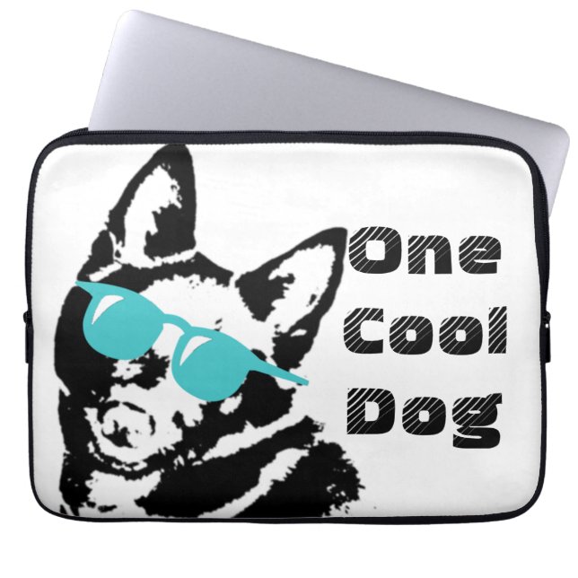 Capa Para Notebook Cachorro Schipperke com óculos de sol (Frente)