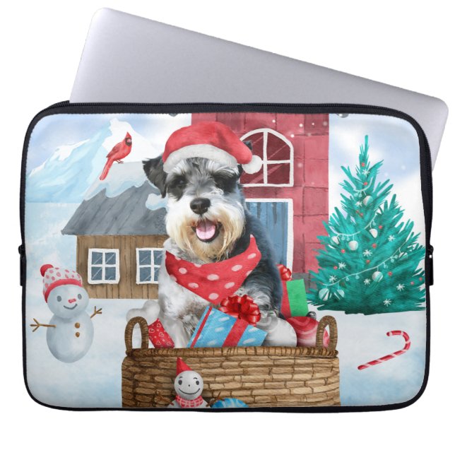 Capa Para Notebook Cachorro Schnauzer Na Casa Dos Cachorros De Natal  (Frente)