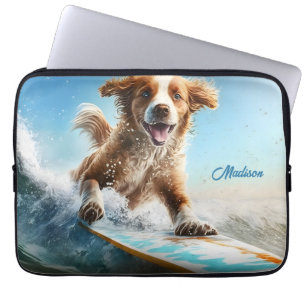 Capa Para Notebook Cachorro Surfista Nome Personalizado