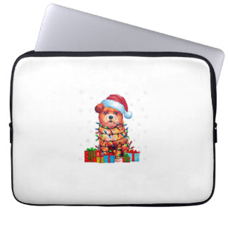 Capa Para Notebook Cachorro Zuchon Luzes de Natal Chapéu de Papai Noe