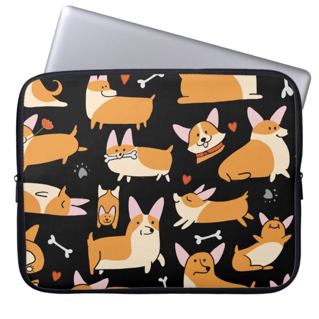 Capa Para Notebook Cachorros Corgi, Lindo Fundo. (Frente)