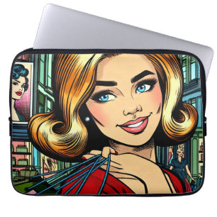 Capa Para Notebook Caderno de Esboços Retro Senhora com Sacolas de Co