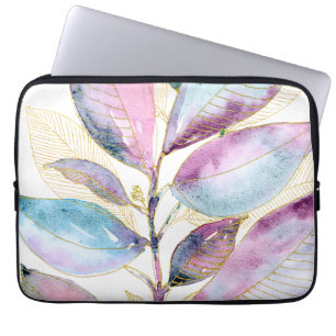 Capa Para Notebook Caderno Espiral de Folhas Botânicas em Aquarela Pa
