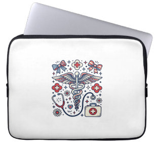 Capa Para Notebook Caduceu Médico Vintage Patriota Enfermeira Vetor D