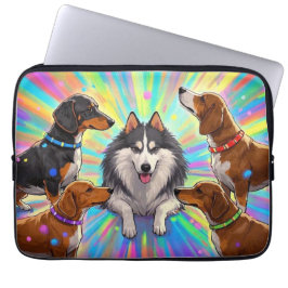 Capa Para Notebook Cães Cachorros com fundo arco-íris