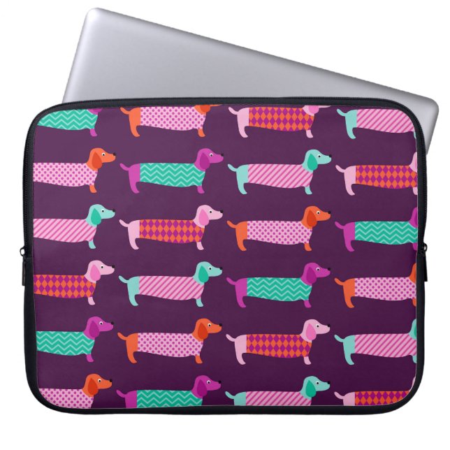 Capa Para Notebook Cães Dachshund: Padrão Cuto Sem Costura. (Frente)