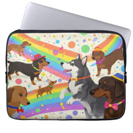 Capa Para Notebook Cães divertidos e bonitos com arco-íris