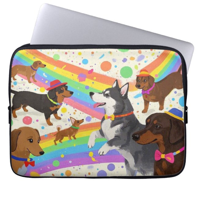 Capa Para Notebook Cães divertidos e bonitos com arco-íris (Frente)