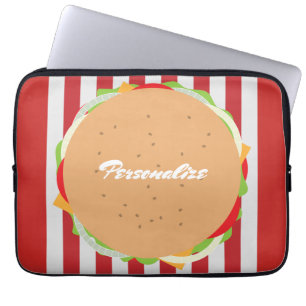 Capa Para Notebook Café bonitinho de Hamburger Cheeseburger, listrado