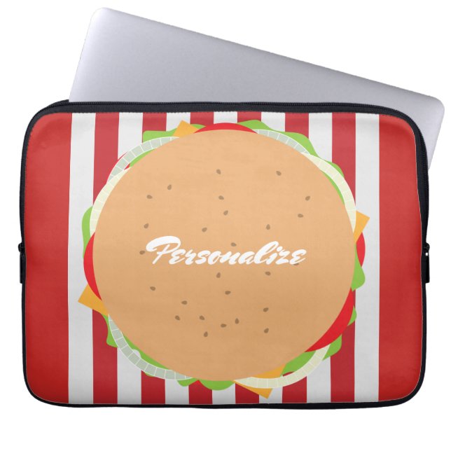 Capa Para Notebook Café bonitinho de Hamburger Cheeseburger, listrado (Frente)