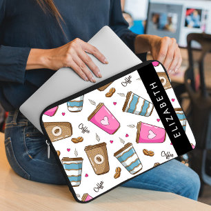 Capa Para Notebook Café, Café Feijão, Corações, Seu Nome
