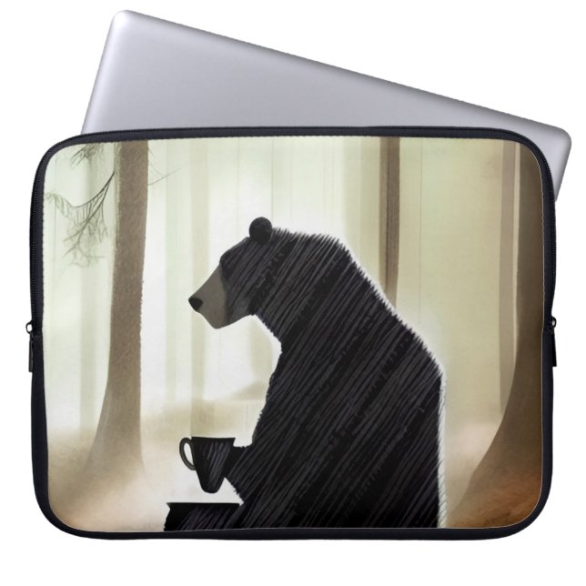 Capa Para Notebook Café de Bebendo de Urso na Floresta (Frente)