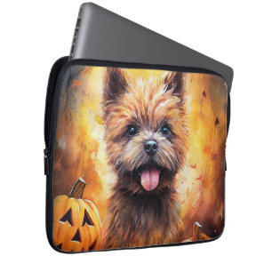Capa Para Notebook Cairn Terrier de Halloween com Abóboras Assustador