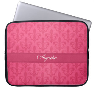 Capa Para Notebook Caixa cor-de-rosa escura nomeada flor de lis do