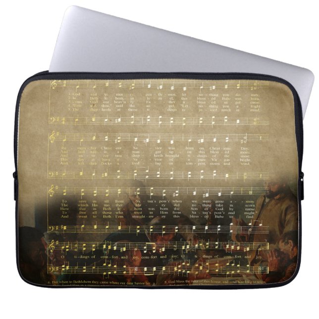 Capa Para Notebook Caixa de Lembranças de Madeira com Partituras de N (Frente)