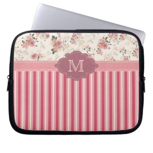 Capa Para Notebook Caixa floral do monograma do rosa cor-de-rosa do