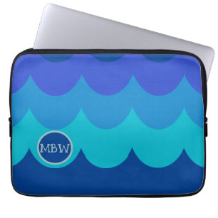Capa Para Notebook Caixa iPad de Monograma de Ondas Azuis