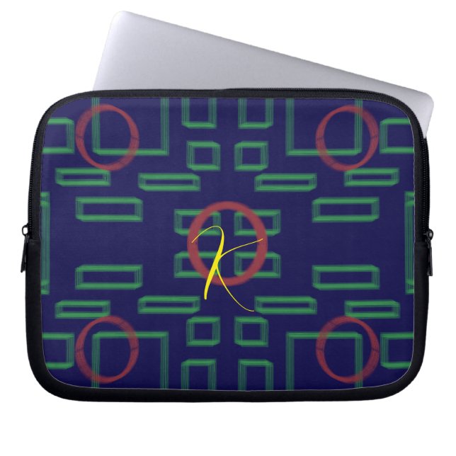 Capa Para Notebook Caixas verdes geométricas no saco azul de Eletrôni (Frente)