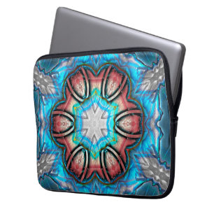 Capa Para Notebook Caleidoscópio ciano e prateado com pintura áspera