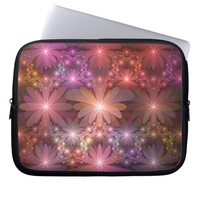 Capa Para Notebook Cama De Flores Colorida Abstrata Arte Fractal Bril (Frente)