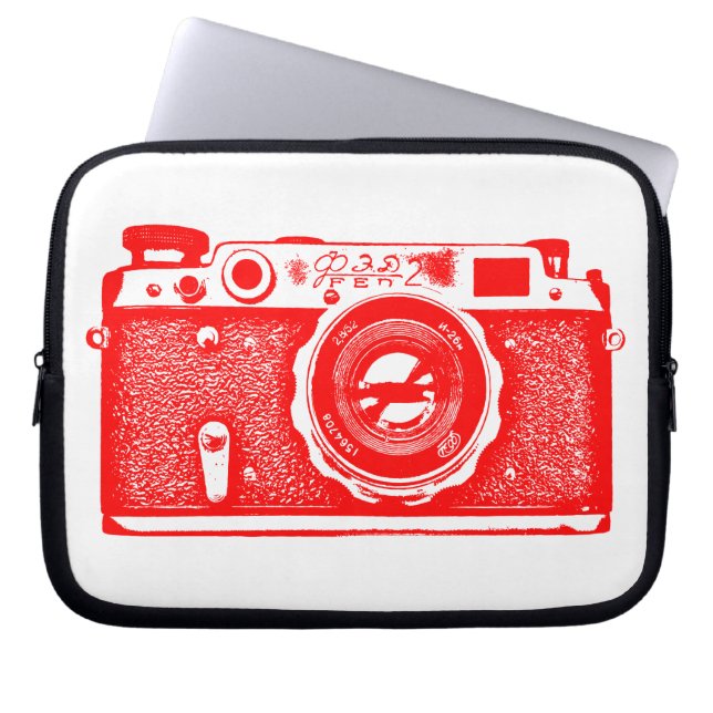 Capa Para Notebook Câmera Russa - Vermelho em Branco (Frente)
