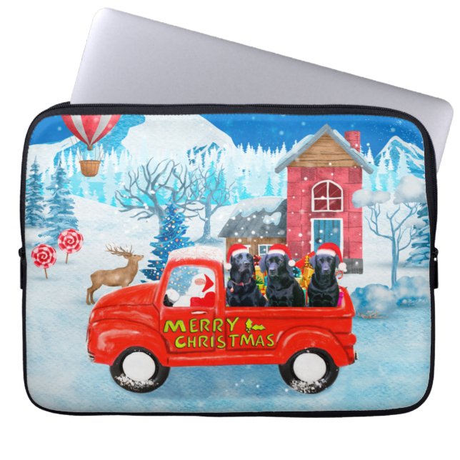 Capa Para Notebook Camião de Entrega de Natal com Cachorro Labrador n (Frente)