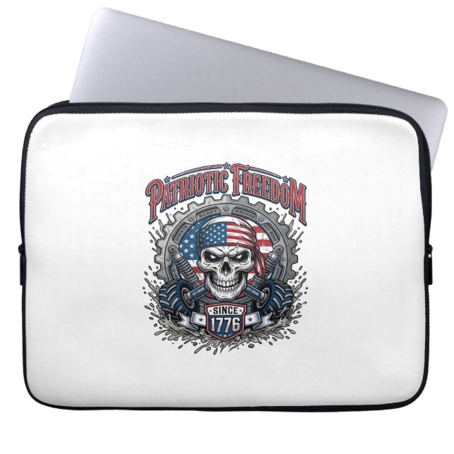 Capa Para Notebook Caminhão Monstro de Caveira Patriótico 1776 Off Ro (Frente)