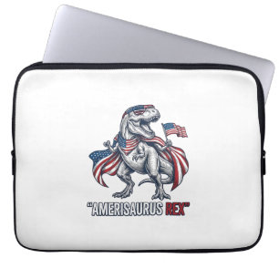 Capa Para Notebook Camisa branca com design patriótico T-Rex Amerisau