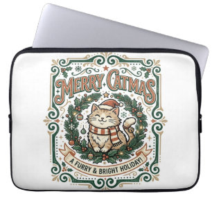 Capa Para Notebook Camisa de Arte Vetorial Vintage de Natal do Gato F