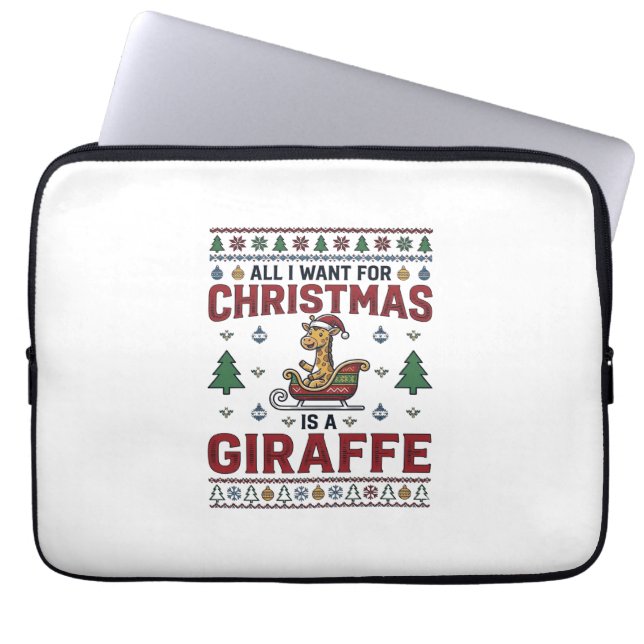Capa Para Notebook Camisa de Natal Girafa Trenó Festa Divertida Des (Frente)
