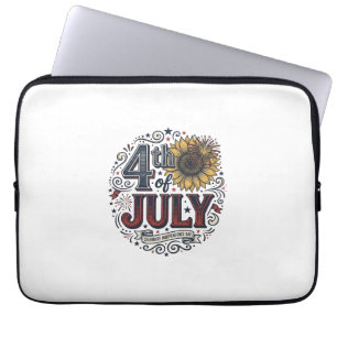 Capa Para Notebook Camisa Patriótica Vintage 4 de Julho Sunflower Des
