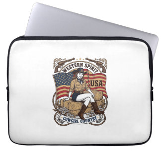 Capa Para Notebook Camisa Patriótica Vintage Western Cowgirl Design_1