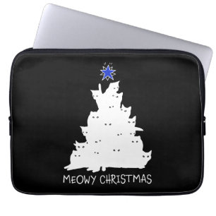 Capa Para Notebook camisa preta de natal meowy árvore estrela amarela