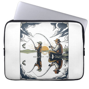 Capa Para Notebook Camisa Vintage de Gravura de Pesca do Pai e do Fil