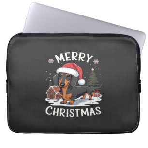 Capa Para Notebook Camiseta Clássica de Natal Alegre Dachshund
