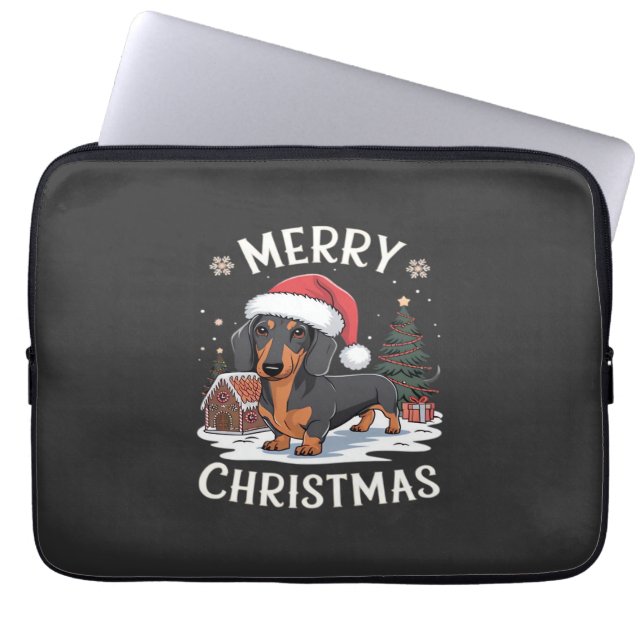 Capa Para Notebook Camiseta Clássica de Natal Alegre Dachshund (Frente)
