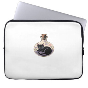 Capa Para Notebook Camiseta Clássica Gato Preto em Garrafa de Poção