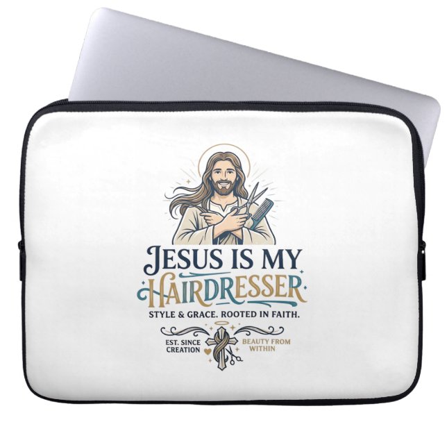 Capa Para Notebook Camiseta de Cabeleireiro Salão de Beleza Jesus Ins (Frente)