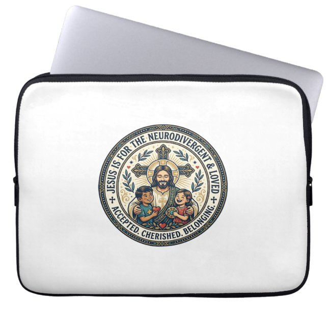 Capa Para Notebook Camiseta de Encorajamento Neurodivergente de Jesus (Frente)